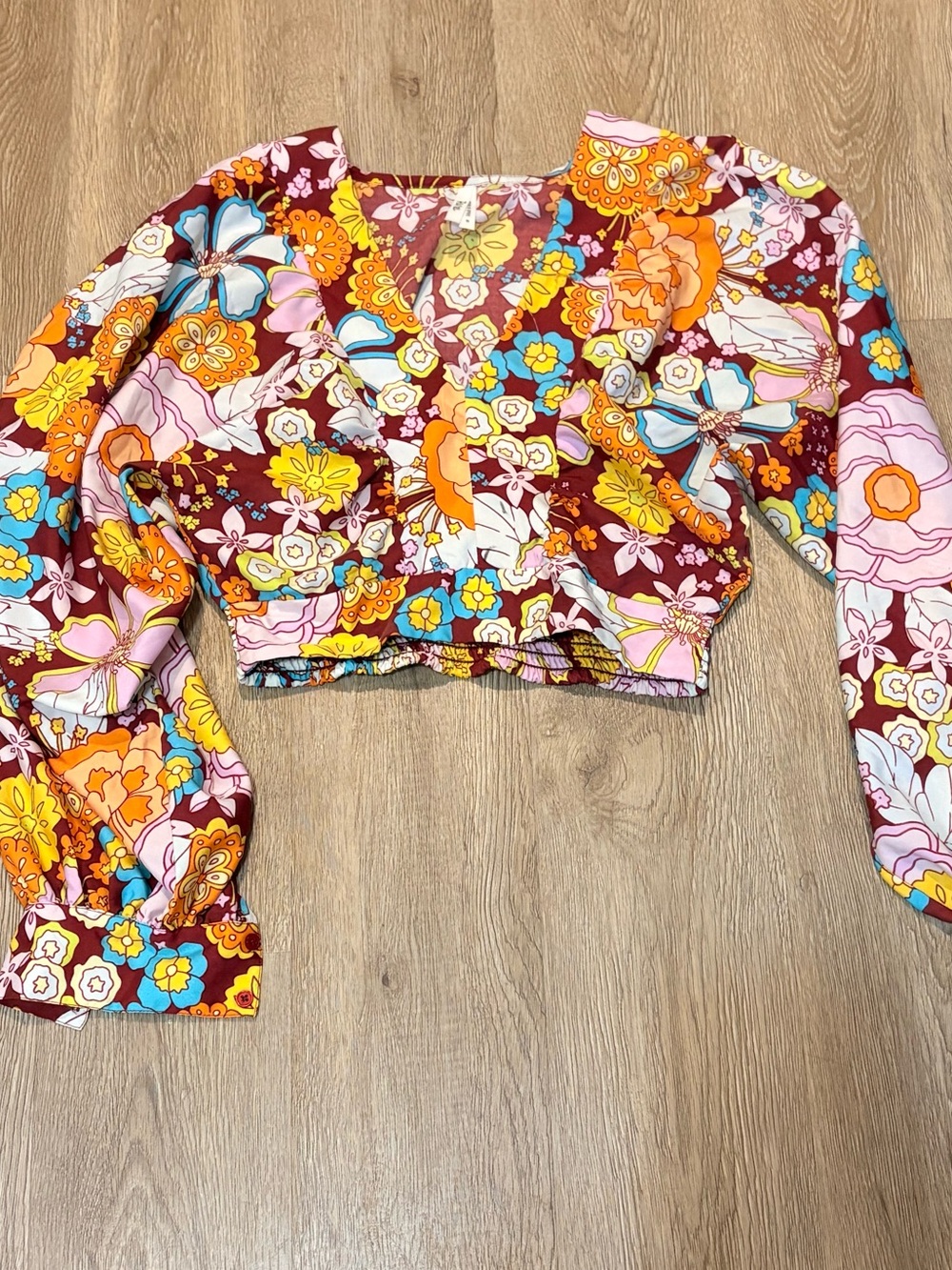 Truth NYC Burgundy Multi Floral V-Neck Crop Top